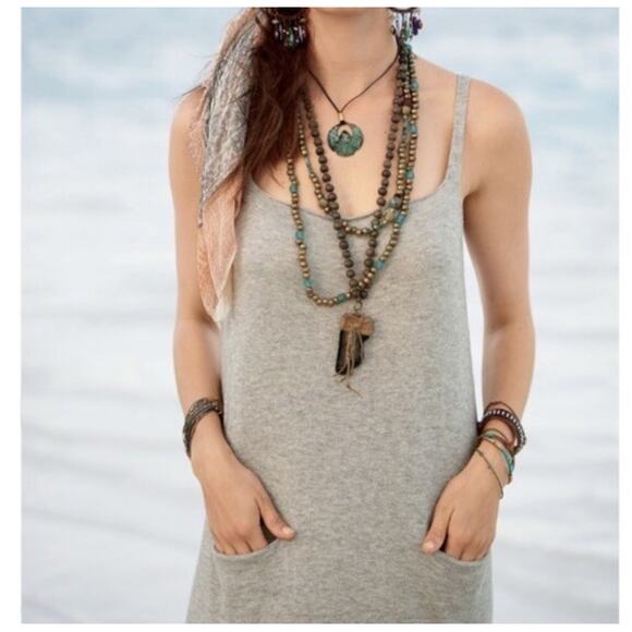 Peruvian Connection Pima Cotton Baby Alpaca Maxi Tank Dress Sz Small Gray - Picture 2 of 8